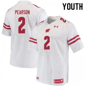 Youth Wisconsin Badgers NCAA #2 Reggie Pearson White Authentic Under Armour Stitched College Football Jersey HT31E67BH
